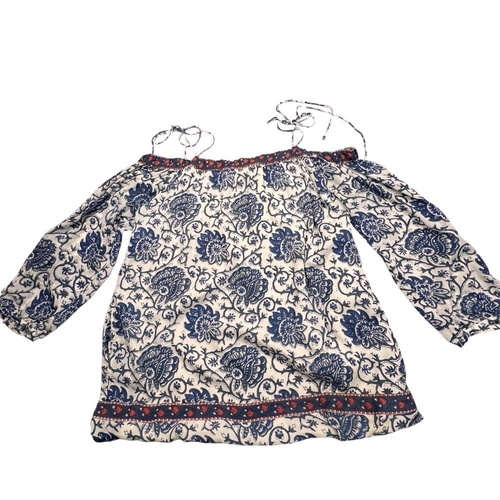 Anthropologie Pepin Navy & White Print Cold Shoulder Mini Dress Sz-8